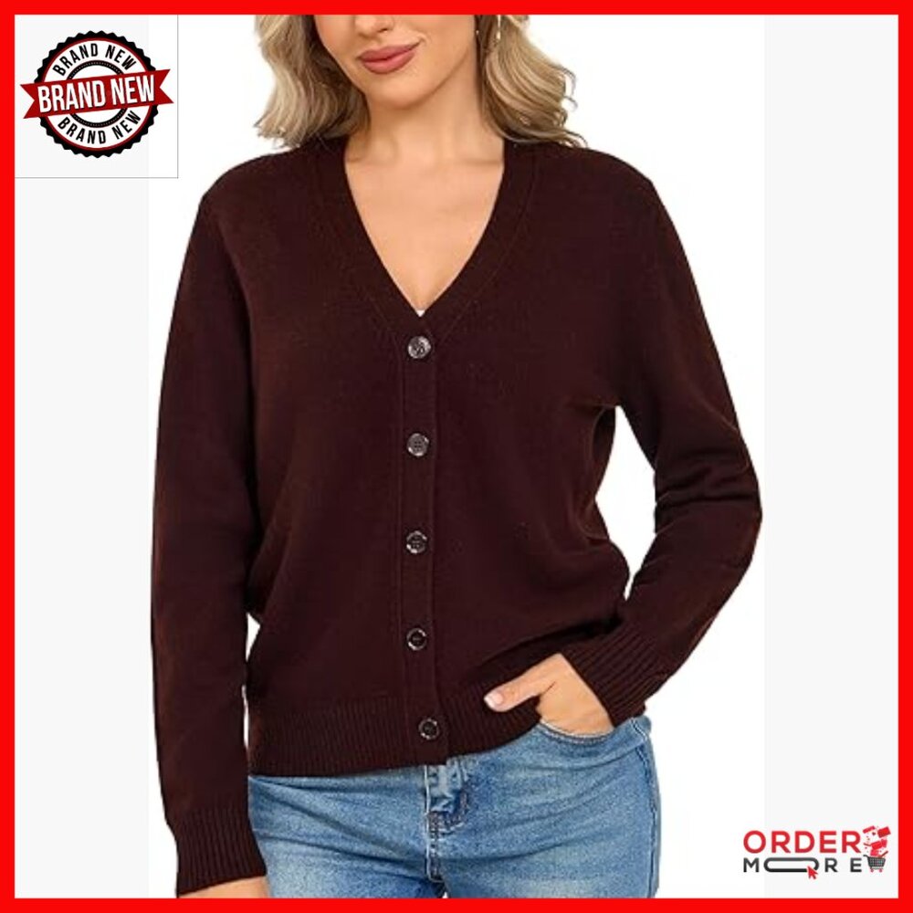 Merino Wool Cardigan Sweater V-Neck Chunky Open Front Buttons Fall Winter
